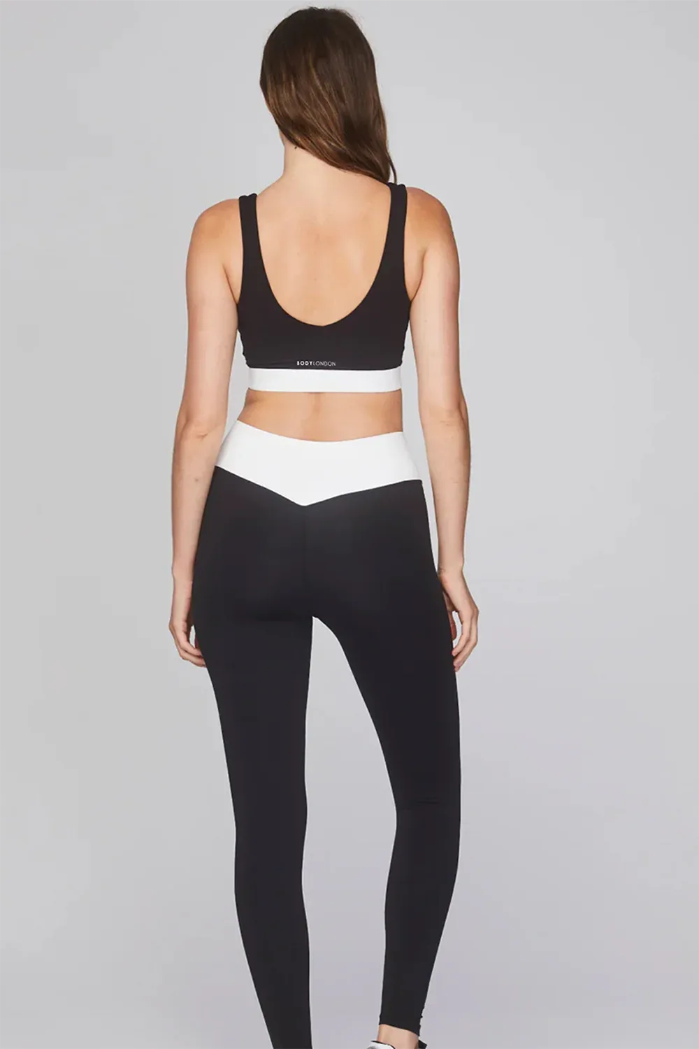 High Waist Leggings Set – Black with White V-Detail Waistband - Body London