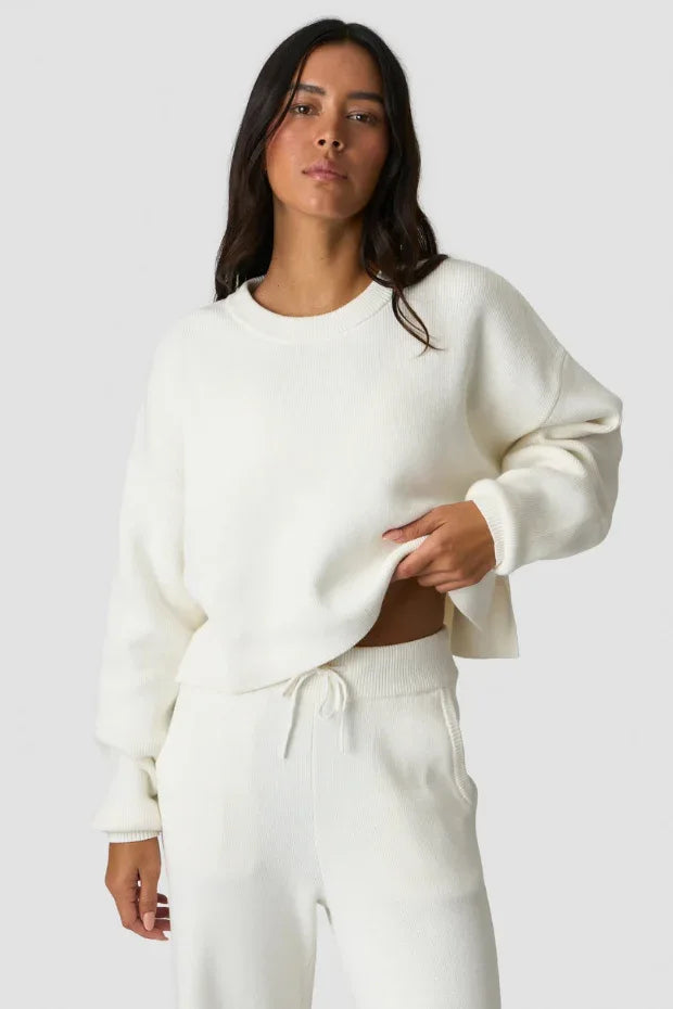Soft Knit Cropped Crewneck – White | Premium Lifestyle Top - Body London