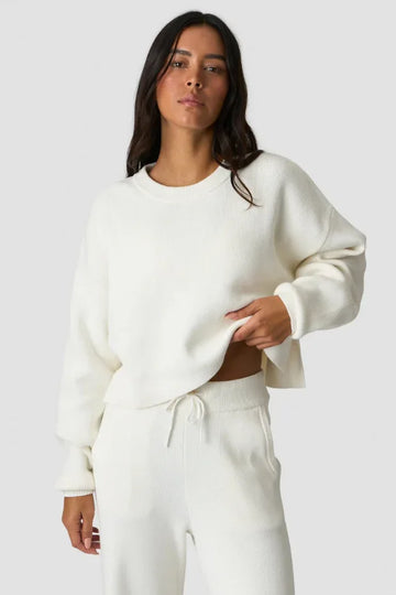 Soft Knit Cropped Crewneck – White | Premium Lifestyle Top - Body London