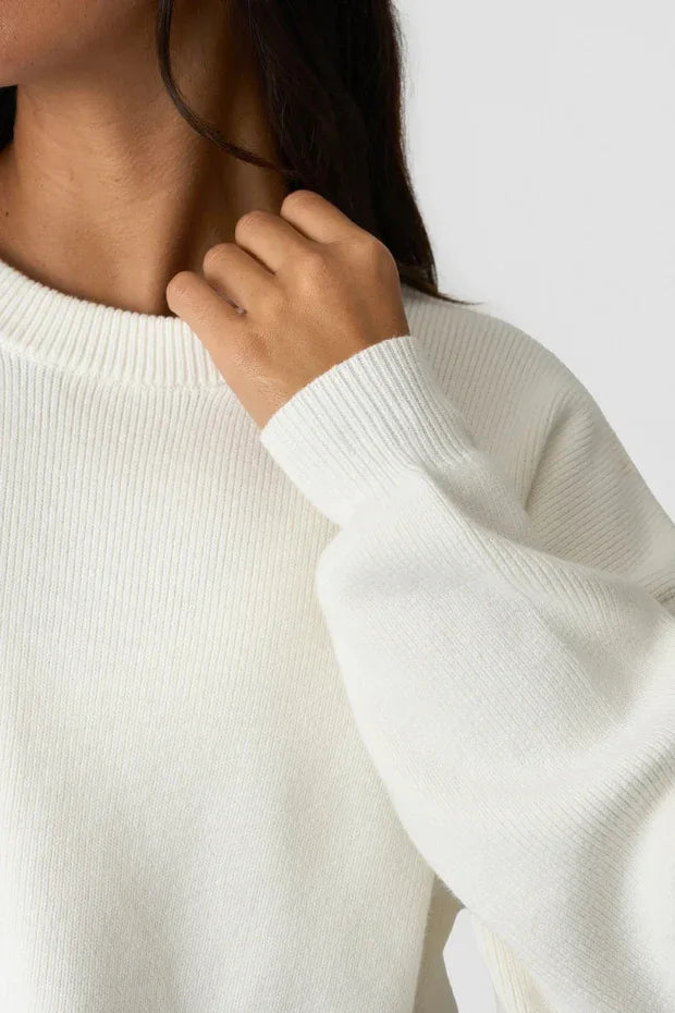 Soft Knit Cropped Crewneck – White | Premium Lifestyle Top - Body London