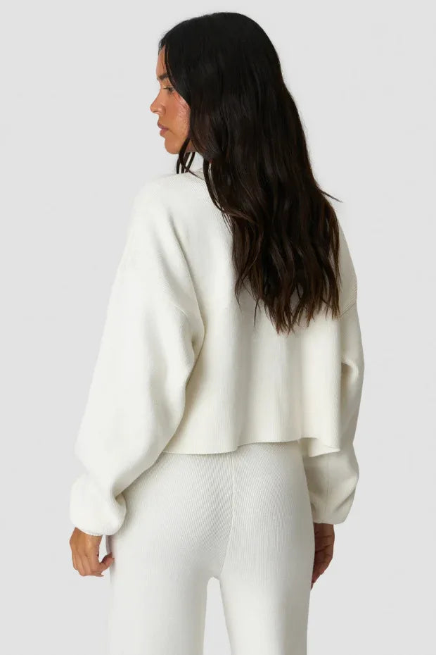 Soft Knit Cropped Crewneck – White | Premium Lifestyle Top - Body London