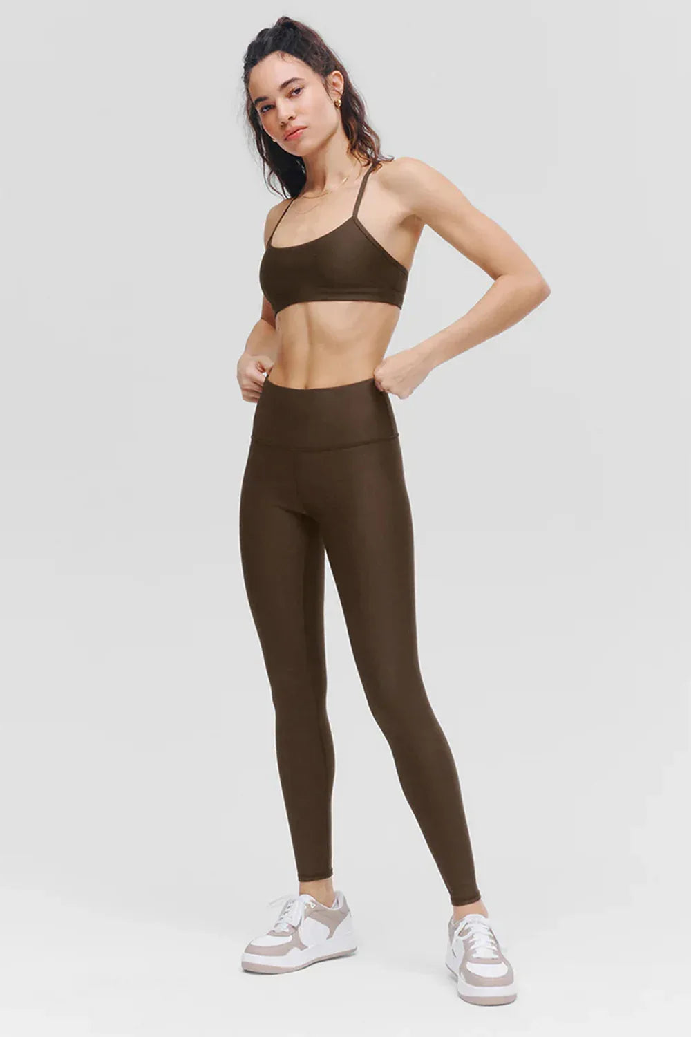 High Waist Airlift Leggings-Brown - Body London
