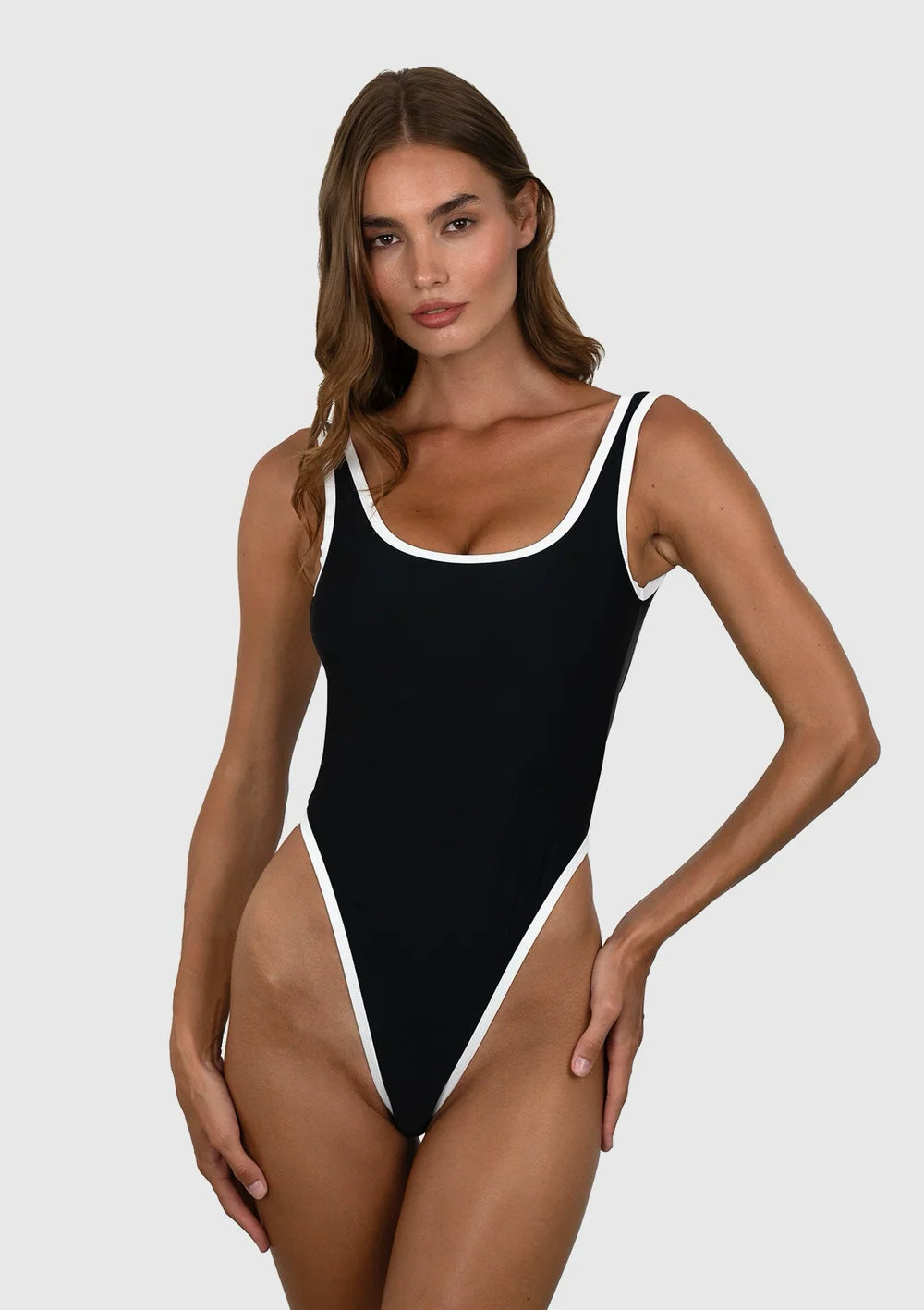 Marina One-Piece Swimsuit Black - Front View | Body London