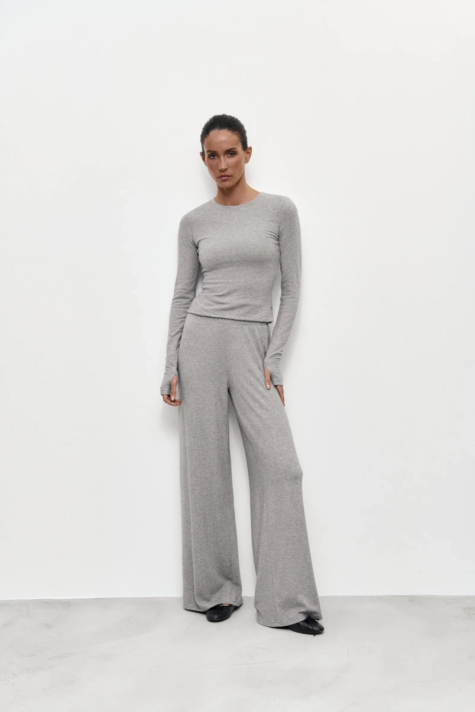 Body London Soft Jersey Long Sleeve Top & Bottom Set – Gray - Body London