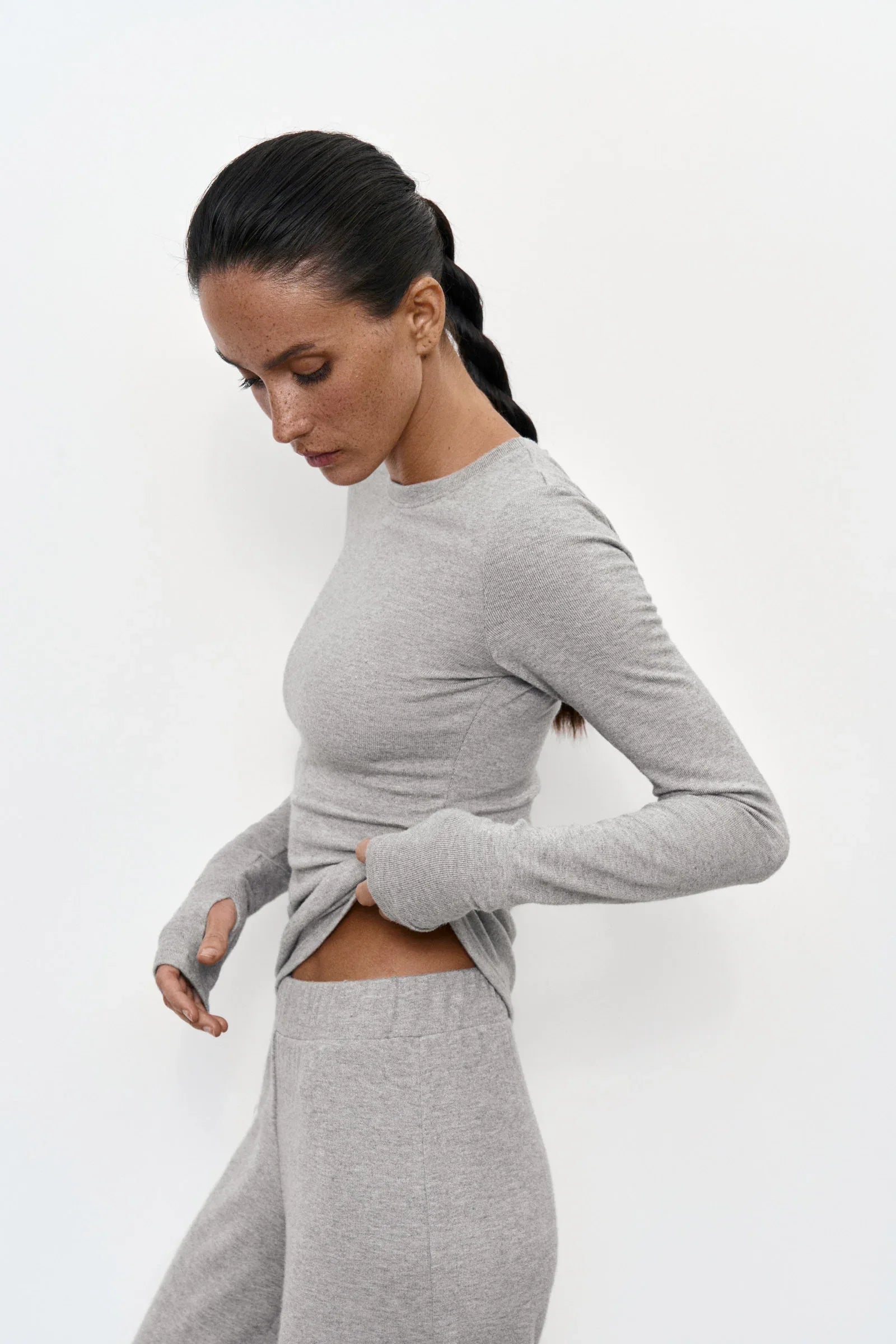 Body London Soft Jersey Long Sleeve Top & Bottom Set – Gray - Body London