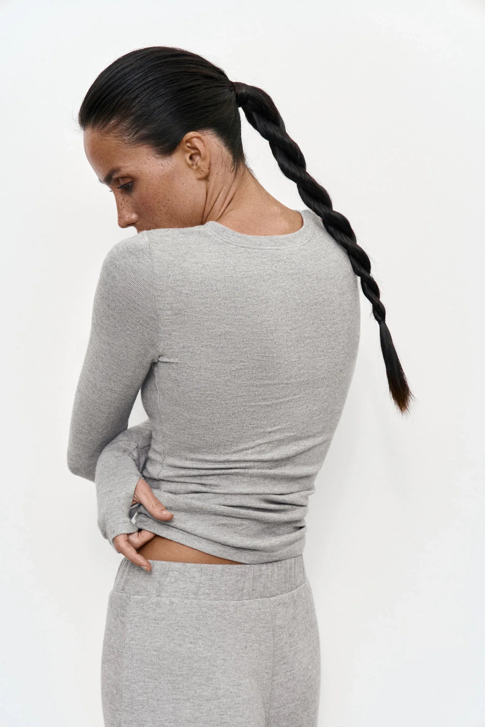 Body London Soft Jersey Long Sleeve Top & Bottom Set – Gray - Body London