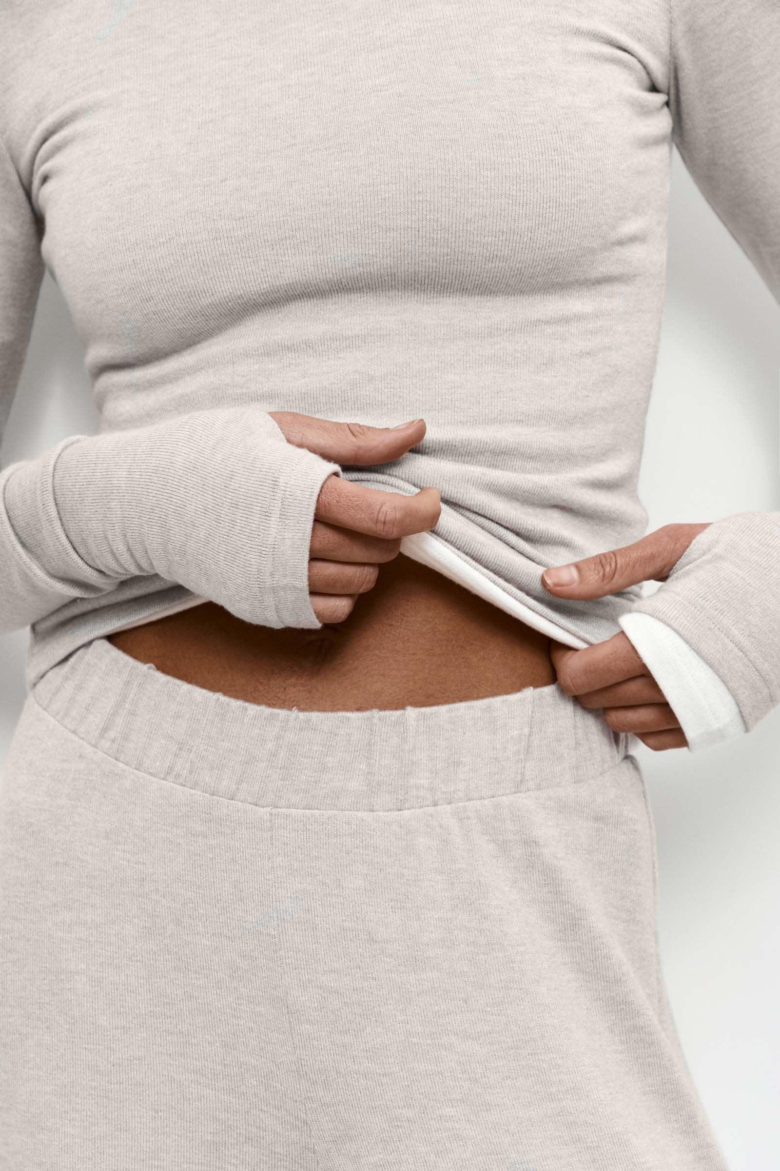 Body London Soft Jersey Long Sleeve Top & Bottom Set – Beige - Body London