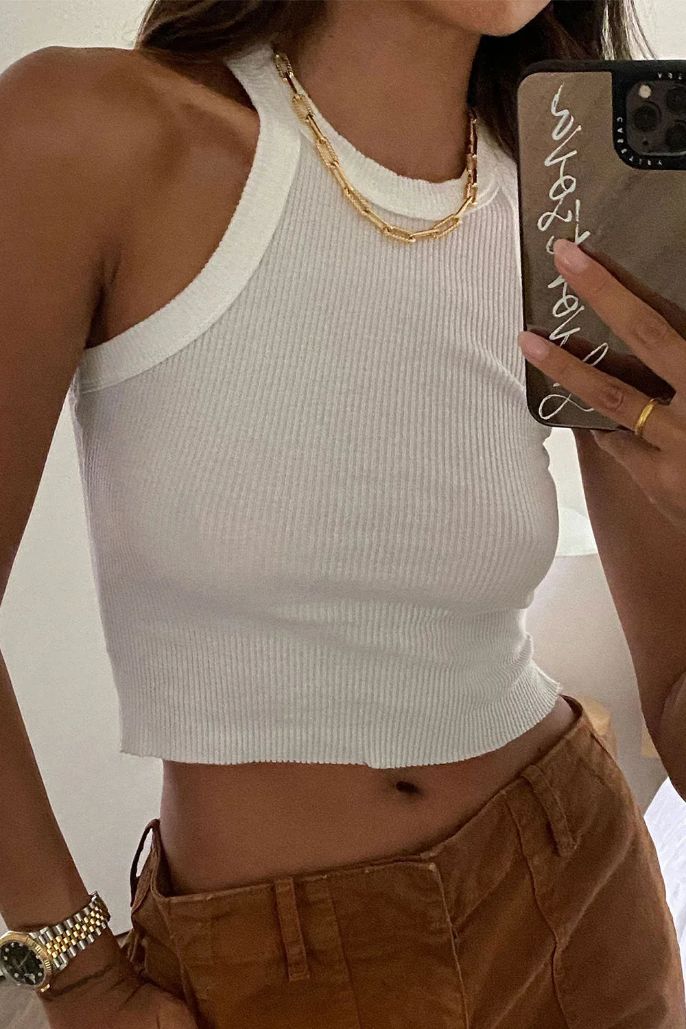 Rivington Crop White Tank Top - Body London